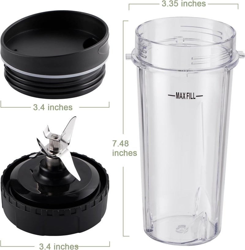 Equust 5-piece Ninja Blender Cups Replacement Single Serve 16oz Cups with Sip & Seal Lids, 6 Fins Extractor Blade Compatible with Nurti Ninja Blenders Pro BL660 BL663 BL663CO BL665Q BL740 BL770 - Image 3
